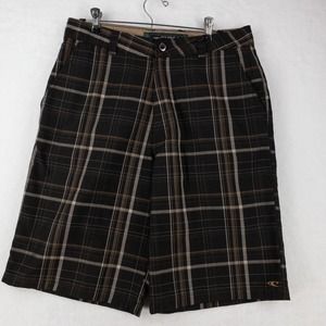 O'Neill Shorts Men's 31 Brown Plaid 11 Inch Inseam Flat Front